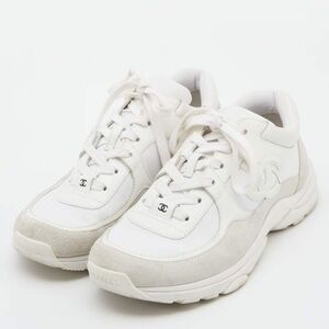 CHANEL all white + suede sneakers